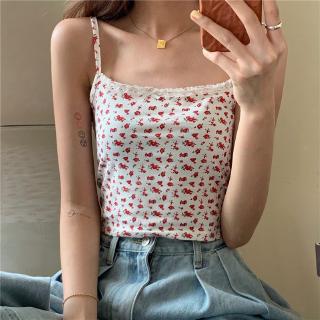 Áo Hai Dây Thắt Nơ In Họa Tiết Hoa Nhỏ Phong Cách Hàn Quốc Quyến Rũ Dành Cho Nữ