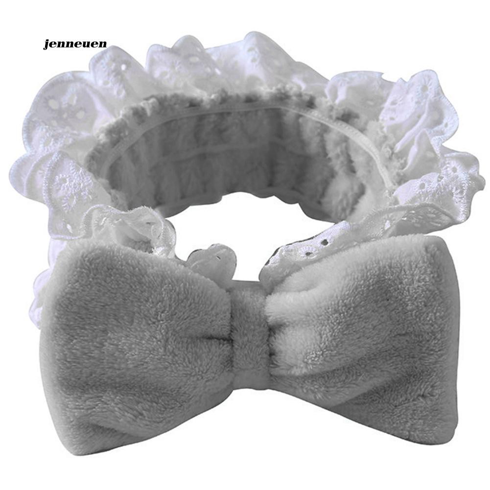 [Hàng mới về] Băng đô trang điểm co giãn phối nơ viền ren dễ thương cho nữ