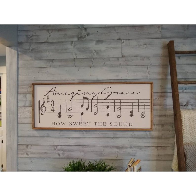 Tranh gỗ hand made bản nhạc Amazing Grace decor treo tường phong cách Vintage