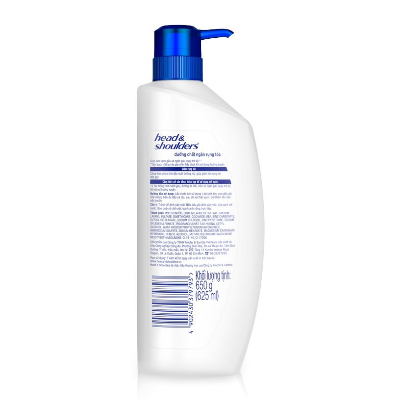 Dầu Gội Làm Sạch Gàu Dưỡng Chất Giúp Giảm Rụng Tóc Anti-Dandruff Anti-Hairfall Head &amp; Shoulders 625ml
