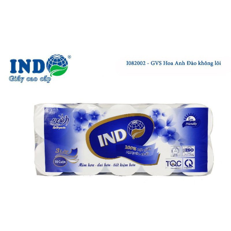 GIẤY VỆ SINH HOA ANH ĐÀO INDO 10 CUỘN 3 LỚP KHÔNG LÕI