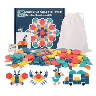 Hot Shop 180Pcs Wooden Puzzle Board Set Colorful Baby Montessori Educational Toys for Children Learning Development Toys