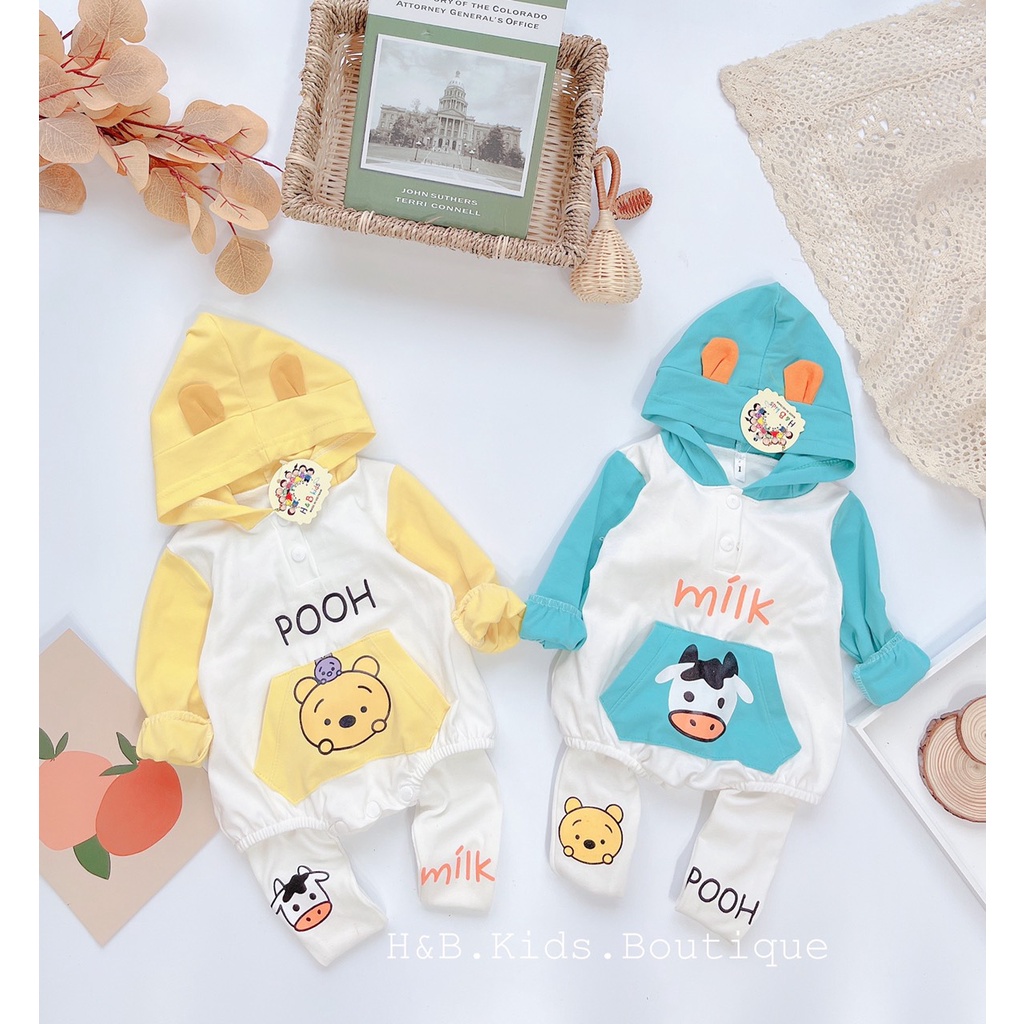 Body hình thú dài tay cho bé sơ sinh kèm quần tất