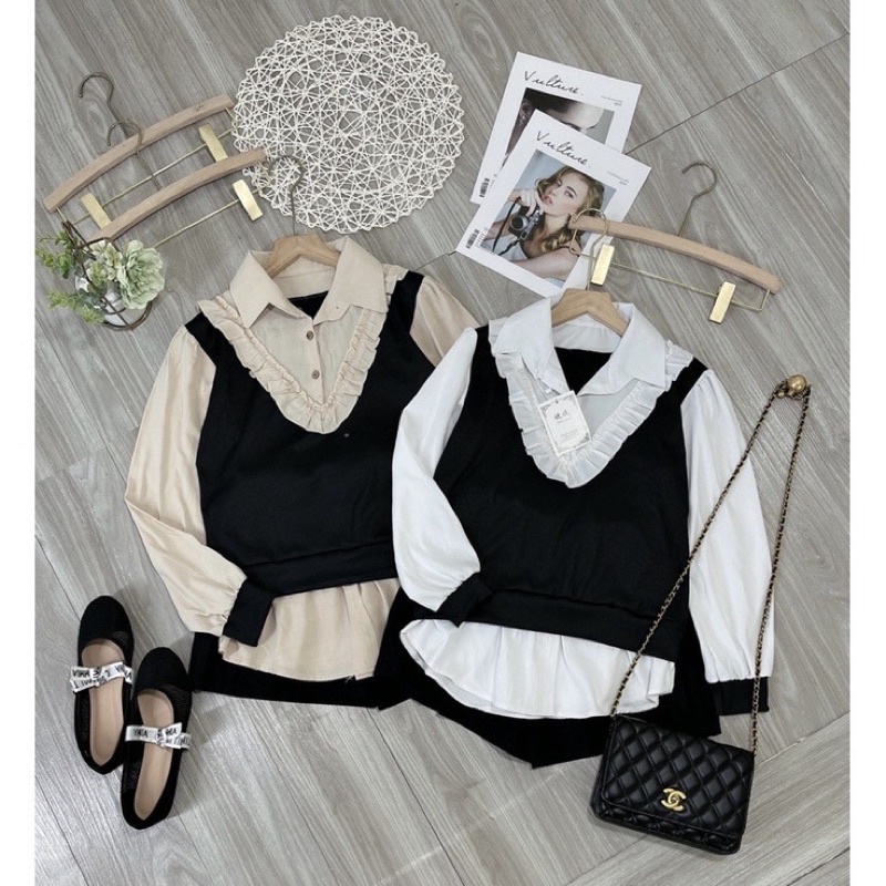 Set 2 món váy len body và áo khoác dạ ziczac