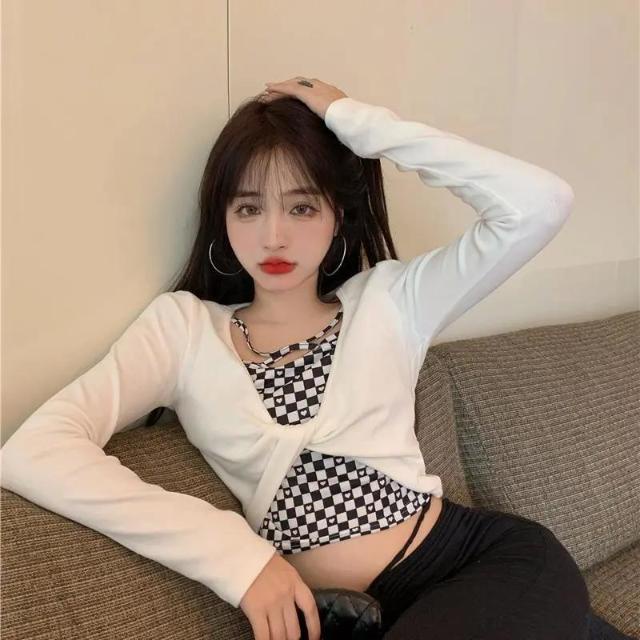 Áo Thun COZOK Tay Dài Họa Tiết Sọc Caro Hợp Thời Trang