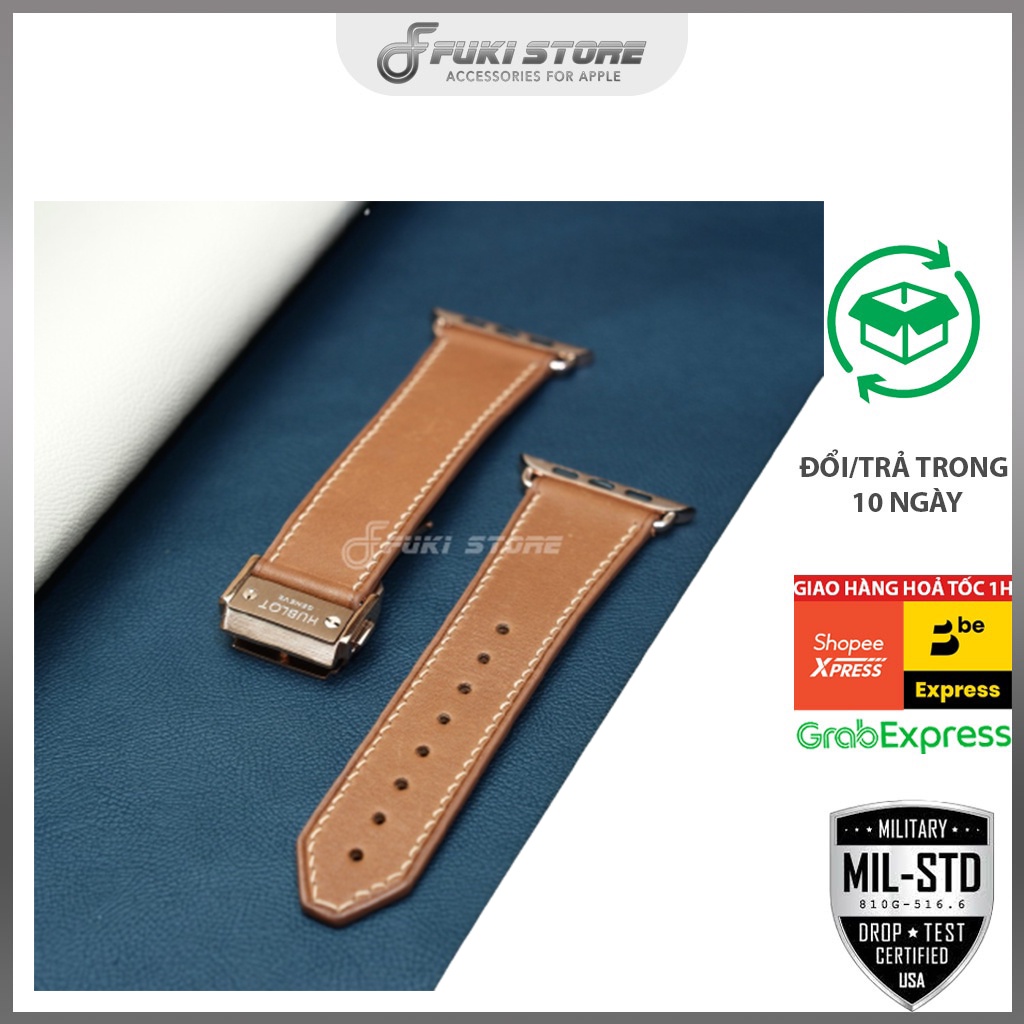 DÂY DA BÊ SWIFT MAY TAY THỦ CÔNG MÀU NÂU BARENIA KHÓA HUBLOT CHO APPLE WATCH SERI