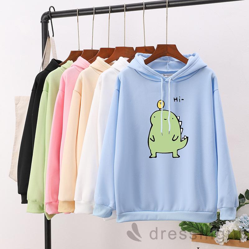 Áo Hoodie Tay Dài In Hình Khủng Long Và Chữ Cái Size M / L / Xl / Xxl