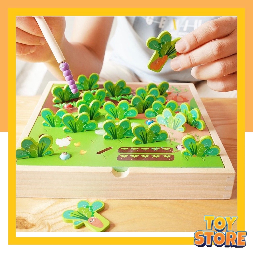 Bộ đồ chơi bắt sâu và nhổ rau củ TOYSTORE đồ chơi nông trại bằng gỗ an toàn cho bé luyện trí não