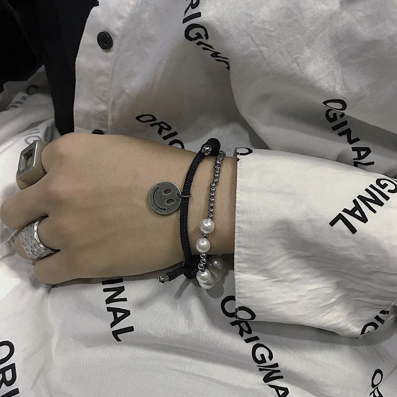 Vòng tay đính hạt ngọc trai phong cách hip hop đơn giản cá tính dành cho nam và nữ 22420