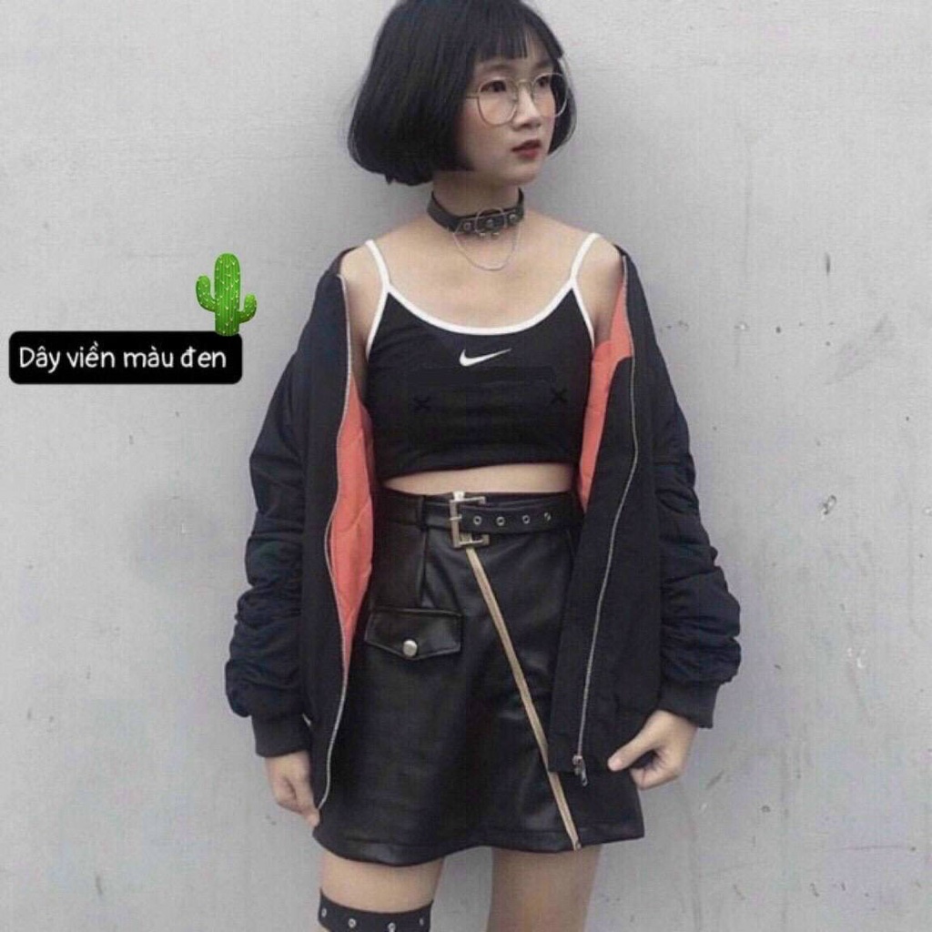 Áo 2 dây croptop thêu hình dấu móc trước ngực cực xinh , chất thun bozip mềm mịn