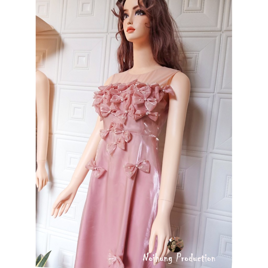 đủ size s m l Váy đầm thiết kế hotgirl dáng xòe dài đính nơ handmade cao cấp đi tiệc cưới trẻ trung xinh đẹp sexy