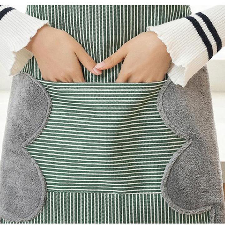 Tạp Dề Kẻ Hoa Chống Thấm Nước Có Lau Tay