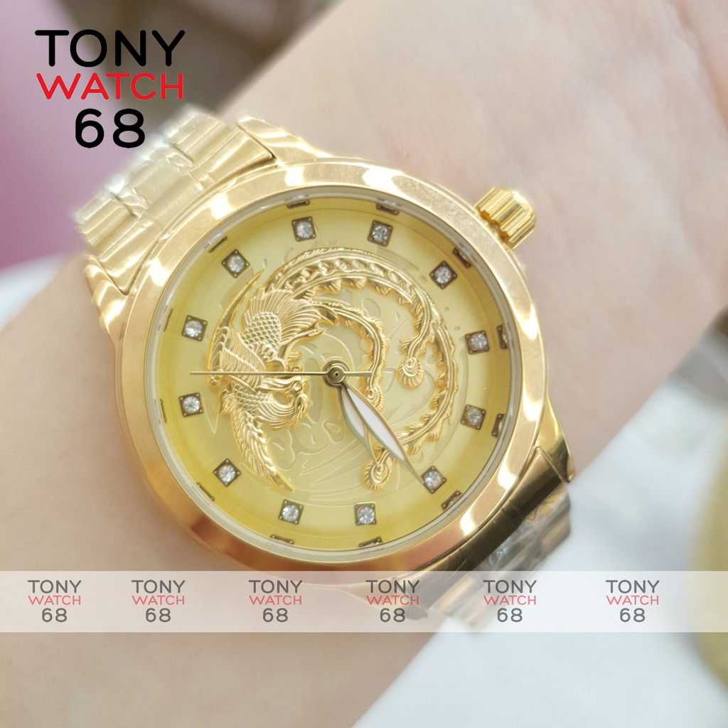 Đông hồ đôi nam nữ Winsley họa tiết rồng phượng nổi 3D mạ vàng chống nước chính hãng Tony Watch 68