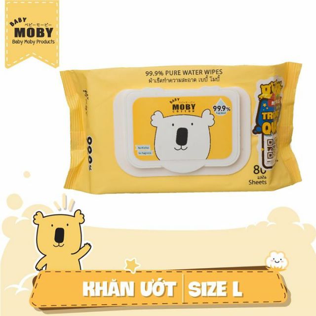 Khăn Ướt MOBY BABY 99,9% Nước Tinh Khiết 80c