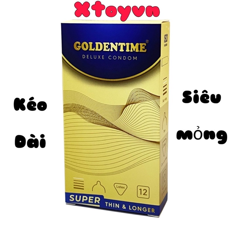 Bao cao su Golden time Super Thin &amp; Longer - Siêu Mỏng Kéo Dài Thời Gian - Hộp 12 bcs