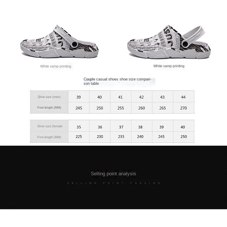 Dép bít mũi chống trượt in họa tiết chữ với 4 kiểu dáng tùy chọn có size lớn 36-47 cho nam