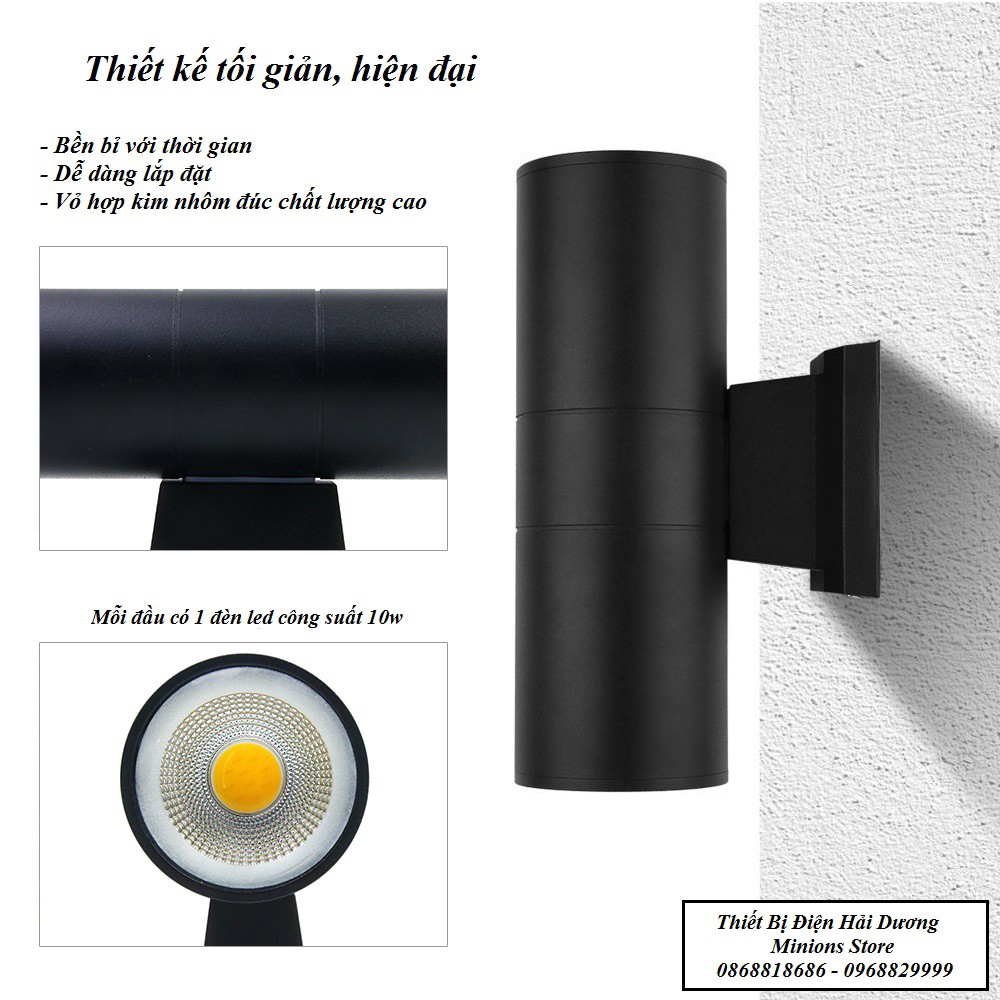Đèn led gắn tường hình trụ TN916 6w - Ánh sáng vàng - Chống nước thân nhôm - Cầu Thang Cổng Hiên Nhà Sân Vườn - BH 1 năm