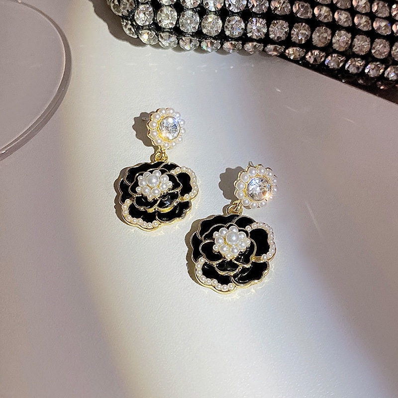 Bông Tai Mạ Bạc 925 Hình Hoa Trà Đính Ngọc Trai Phong Cách Hàn Quốc Cho Nữ