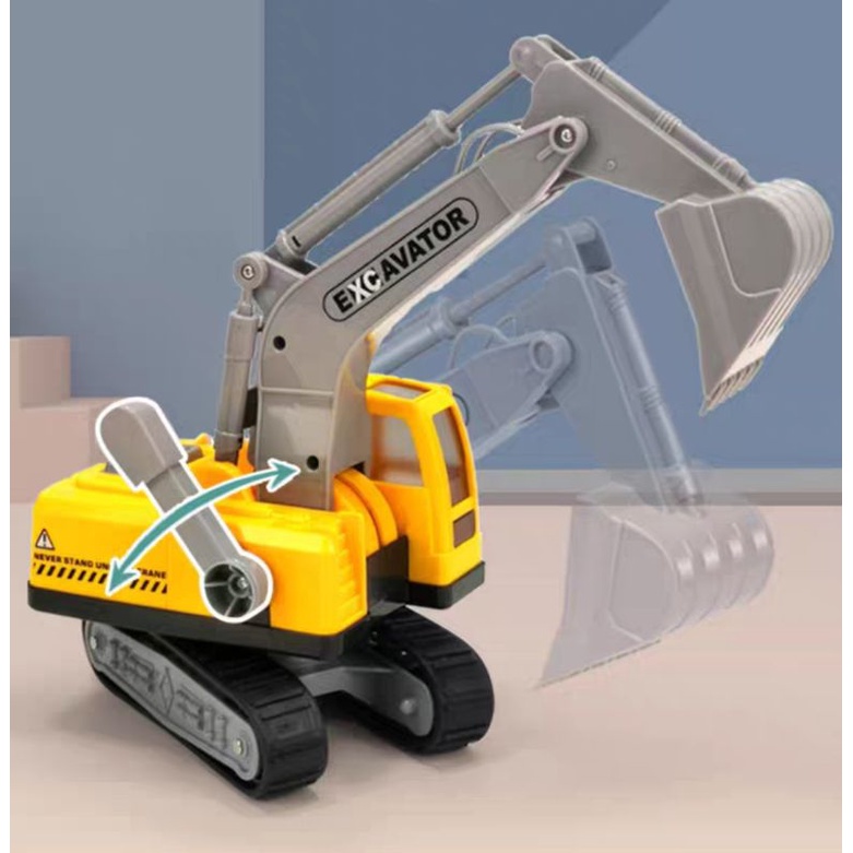 Xe mô hình container chở máy xúc cho bé