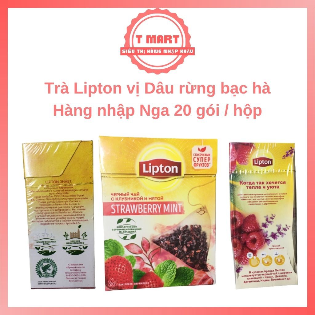 [SALE 60%] Trà Lipton Nga vị dâu tây bạc hà, hương thơm tươi mát, giúp thư giãn đầu óc, làm việc hiệu quả, date T11/2021