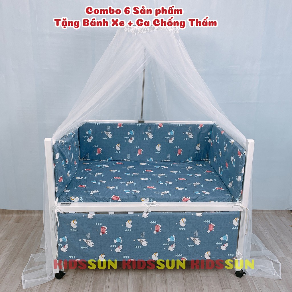 Giường Cũi Trẻ Em KIDSSUN Kích Thước (120x80x86) Gỗ Quế Màu Trắng BH 24 Tháng Hàng Xuất Khẩu