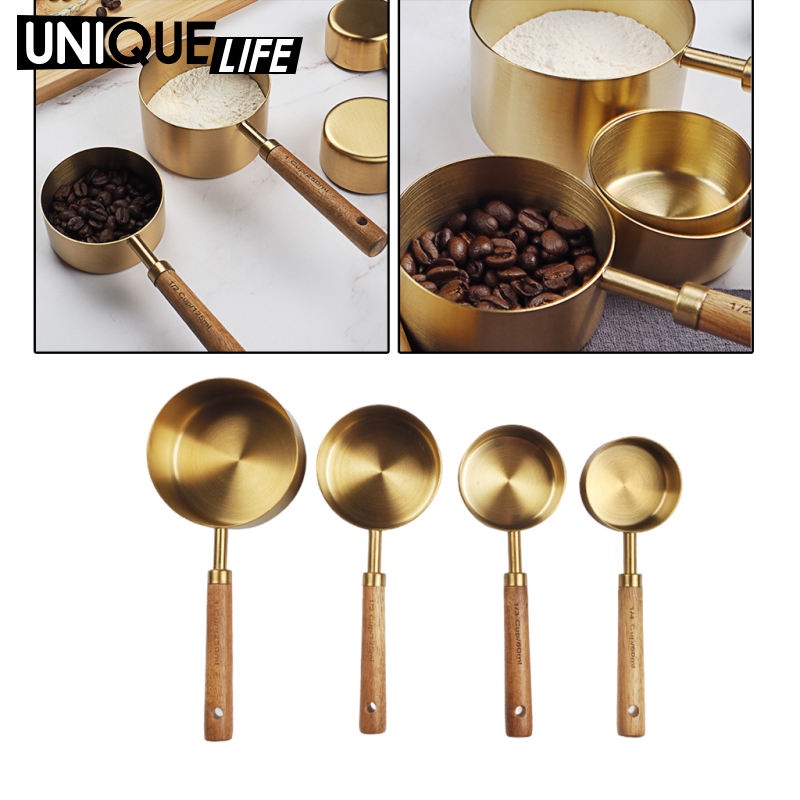 Bộ Muỗng Đo Lường Bằng Thép Không Gỉ Với Tay Cầm Gỗ Yoyoyo01
