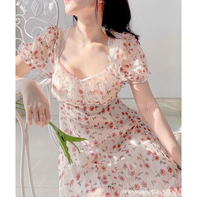 Váy hoa nhí viền ren cut out lưng sexy