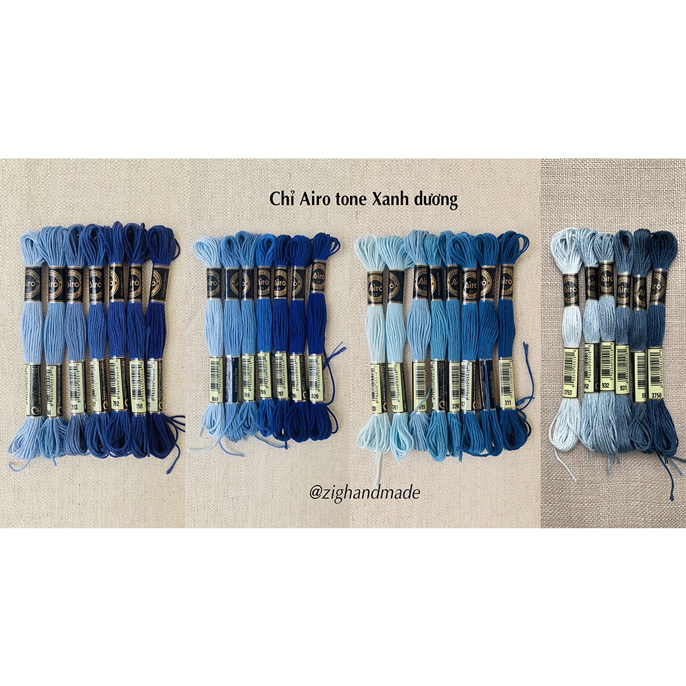 Set chỉ thêu Airo tone Xanh dương