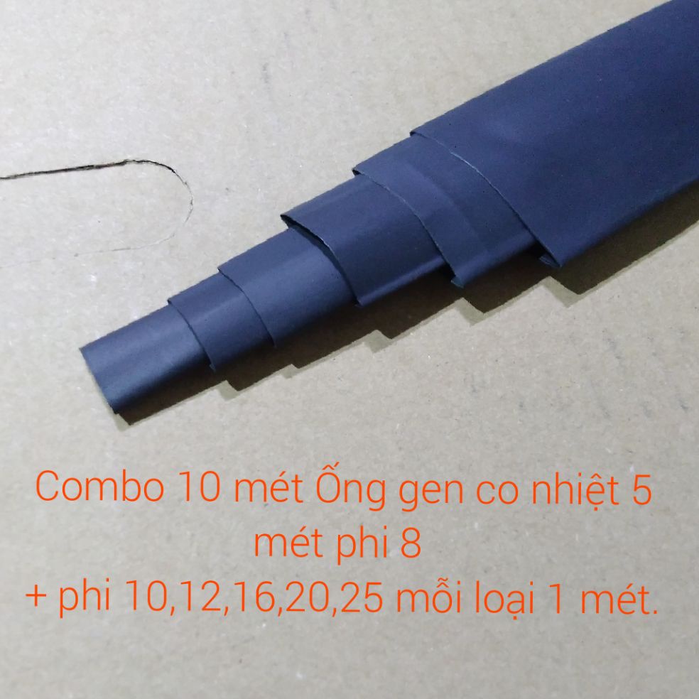 Combo 10 mét ống gen co nhiệt 6 kích cỡ trung bình. 5 mét phi 8 và phi 10 12162025 mỗi loại 1m.