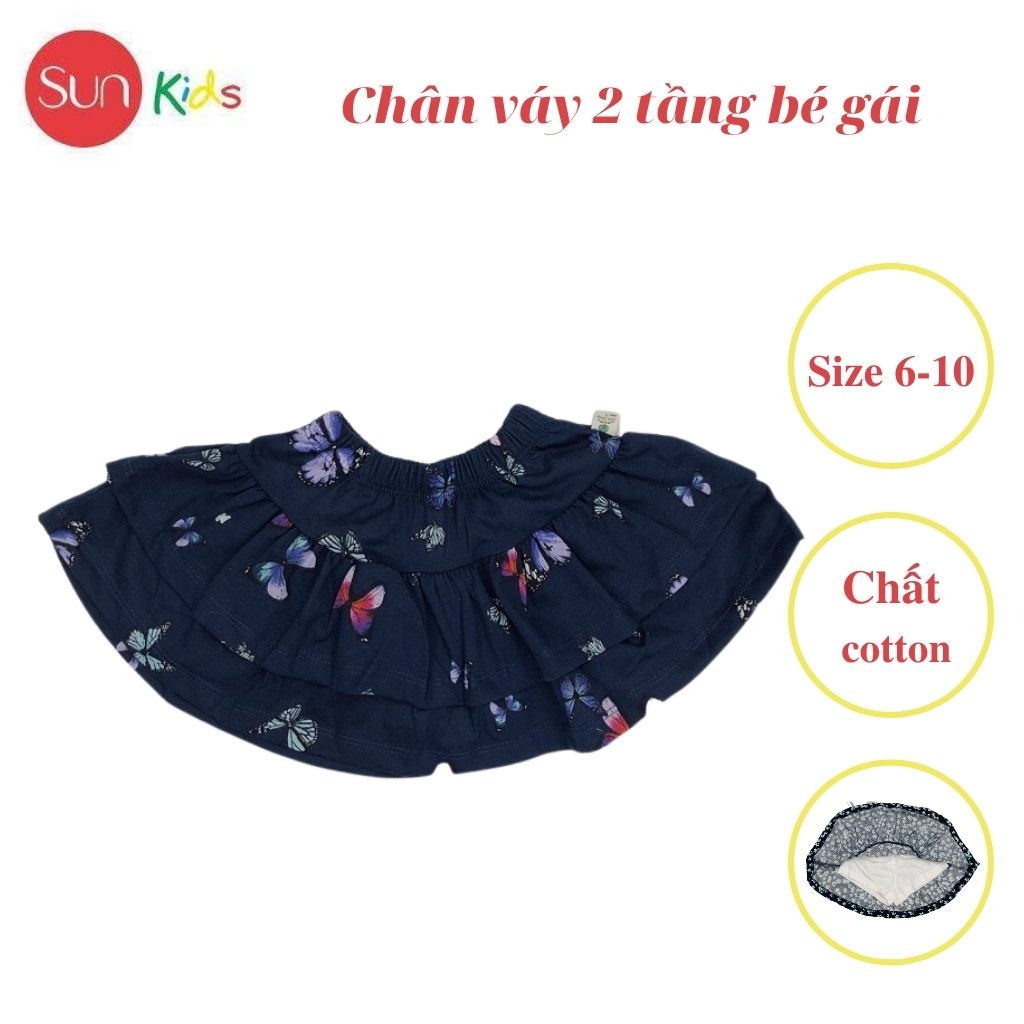 Chân váy cho bé, đầm bé gái 2 tầng, chất cotton, có quần đùi trong, size 6-10 - SUNKIDS