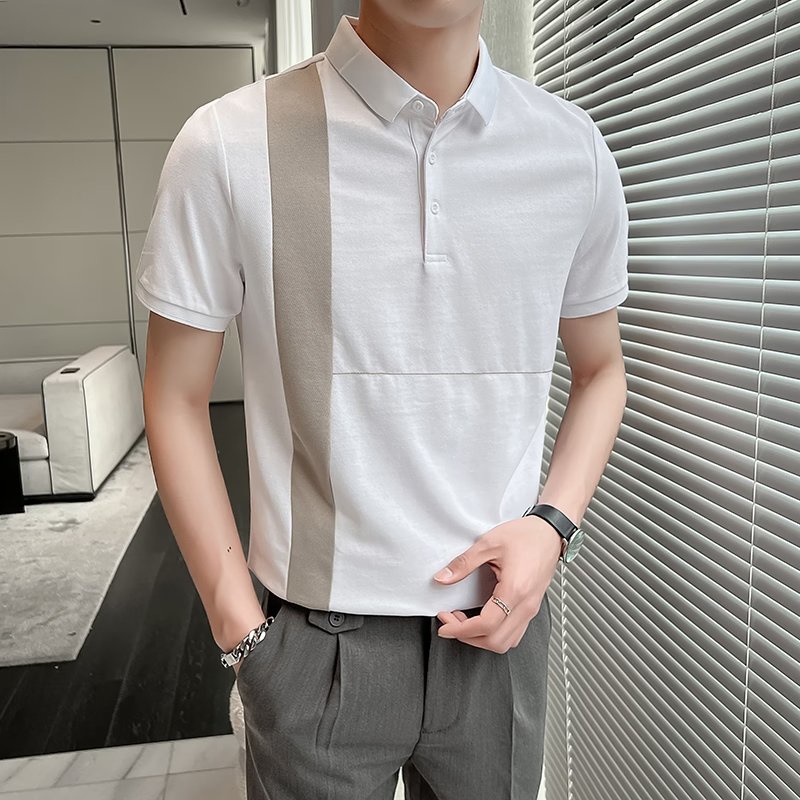 Áo Thun polo Tay Lửng Ôm Dáng Phối Màu Tương Phản 3 Màu Tùy Chọn Size m-5xl Thời Trang Mùa Hè Cho Nam