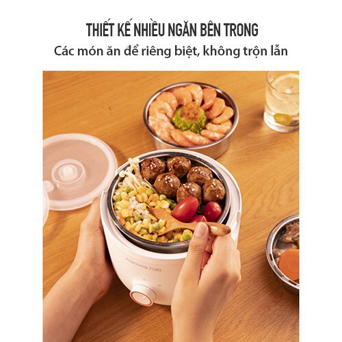 Hộp cơm điện mini hâm nóng thức ăn, nấu cơm đa năng Joyoung F-20Z602B 3 tầng, bảo hành 1 năm - GREEN