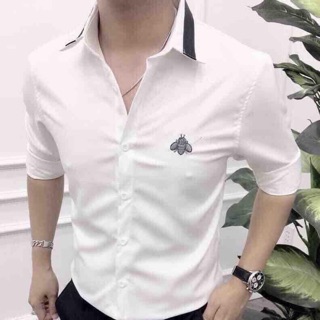 Áo sơ mi nam viền cổ con ong bay 2 màu trắng đen