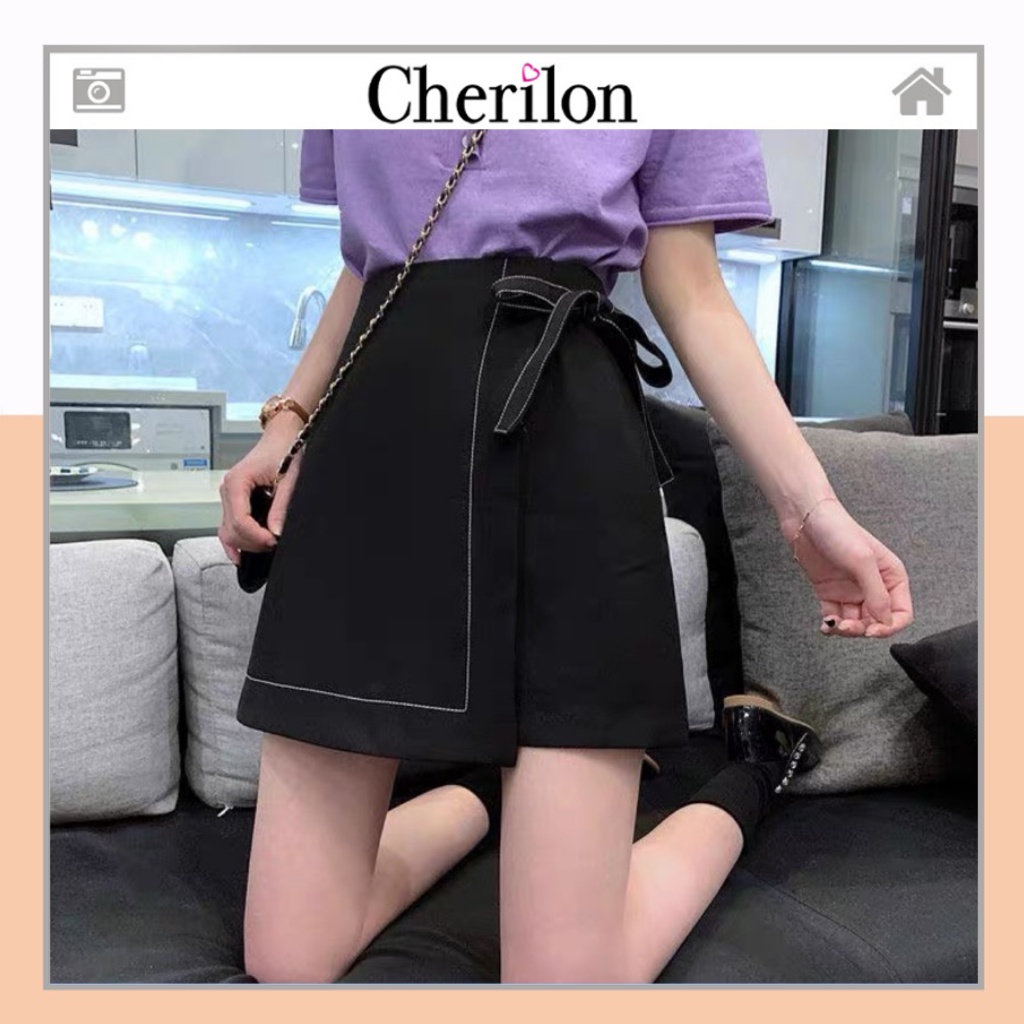 Chân váy chữ A trơn chỉ nổi đính nơ Kanimi, chân váy công sở lưng cao cá tính siêu đẹp