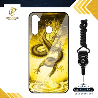 Ốp lưng Vina Case dành cho Realme C3 rồng vàng kính cường lực 9H-Tặng kèm dây đeo điện thoại