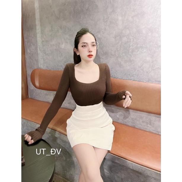 Áo len cổ vuông ôm body tăm to, Áo kiểu cổ U sexxy dáng ôm AL1535 - NhiNhi Shop