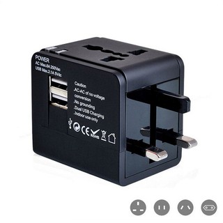 Ổ cắm điện đa năng du lịch tích hợp 2 cổng USB (Đen)