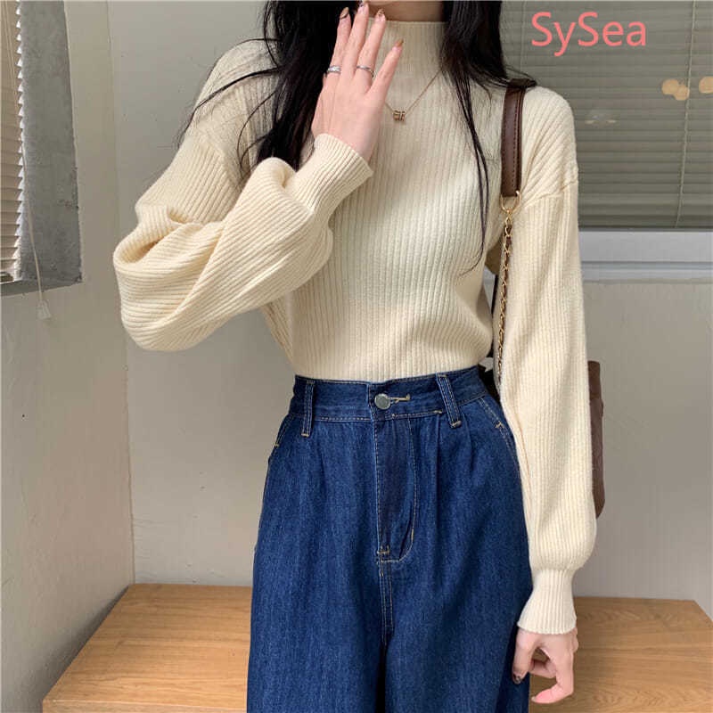 Áo sweater dệt kim cổ lọ thiết kế dễ thương dành cho bạn nữ