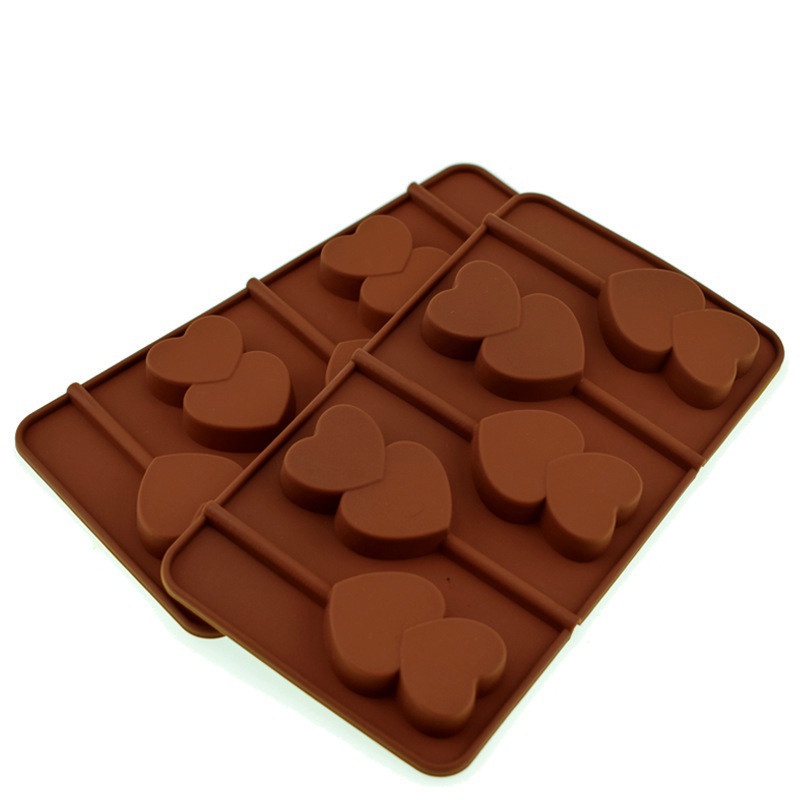 Khuôn Silicone 5 Ngăn Tạo Hình Kẹo Mút / Socola / Kẹo Hình Trái Tim DIY