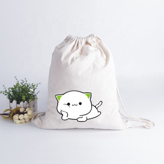 Túi dây rút vải bố mèo trắng