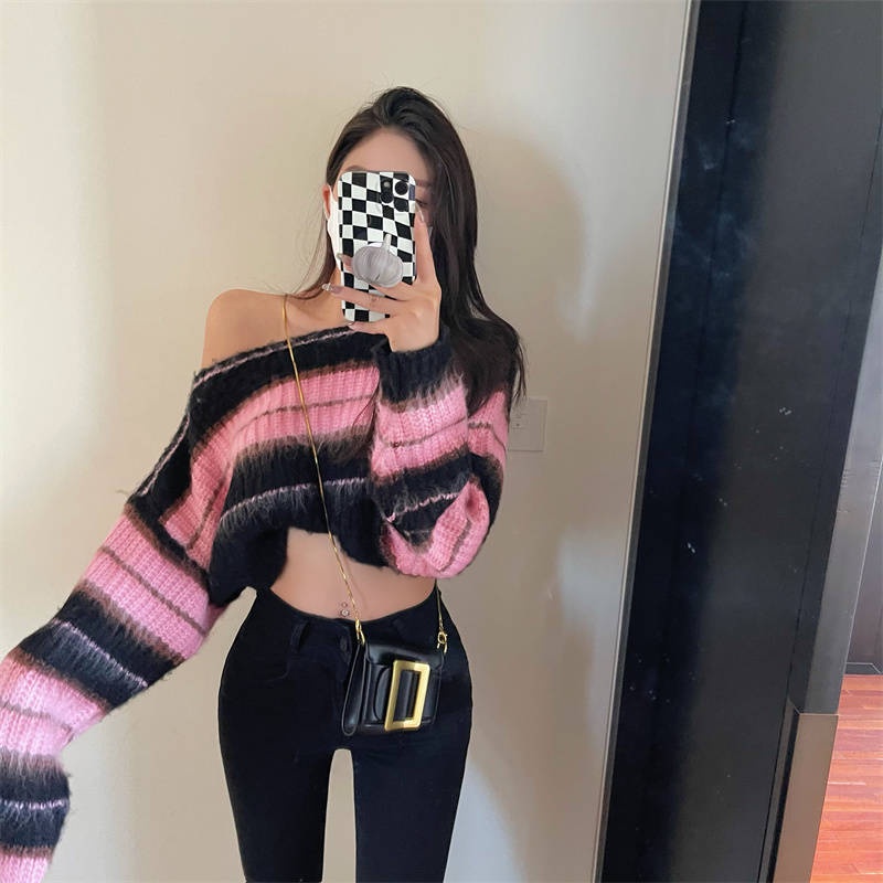 Áo Sweater Dệt Kim Dáng Rộng Màu Hồng Dễ Thương