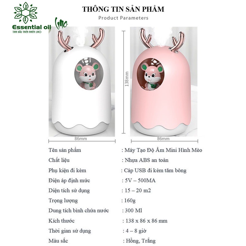 Máy xông tinh dầu, máy khuếch tán tinh dầu phun sương tạo ẩm, tạo ion dung tích 300ml, có thể sử dụng trên xe ô tô