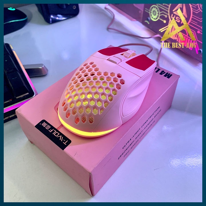 Chuột Máy Tính Có Dây Led Rgb T-WOLF M4 Màu Hồng Siêu Đẹp - Chuột Gaming Vi Tính Laptop Chơi Game