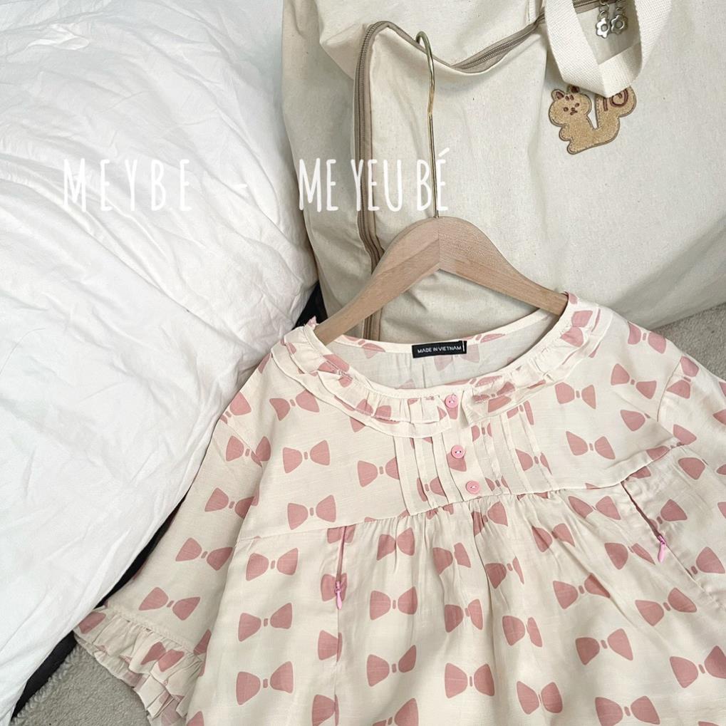 Bộ bầu sau sinh ĐŨI cộc tay  pyjama cổ tròn mặc nhà mùa Hè mát mịn