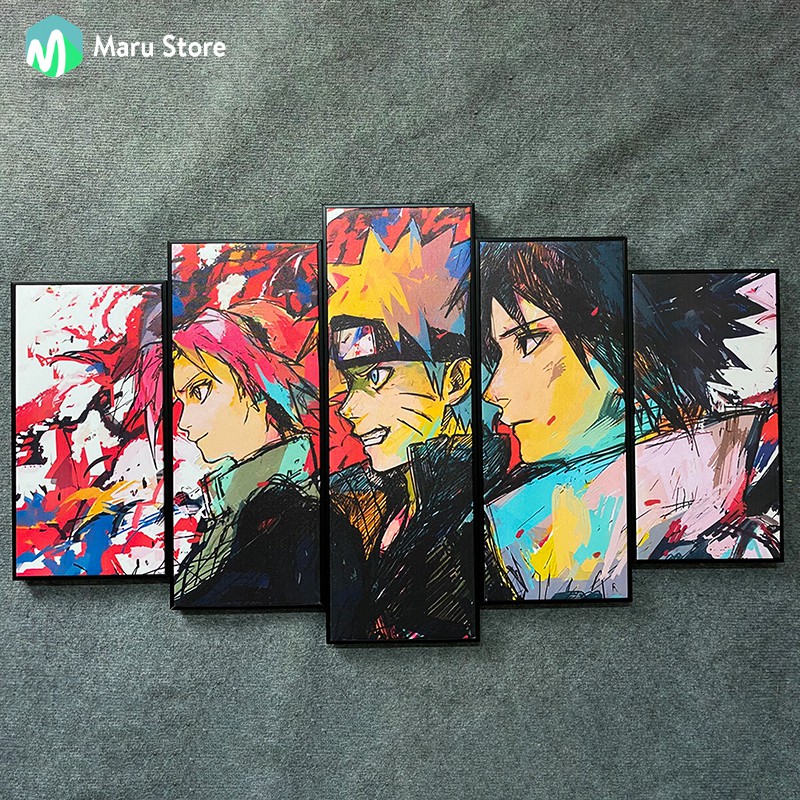 Bộ 5 Tranh Naruto Treo Tường, Chất Liệu Canvas, Có Khung Composite, Trang Trí Phòng