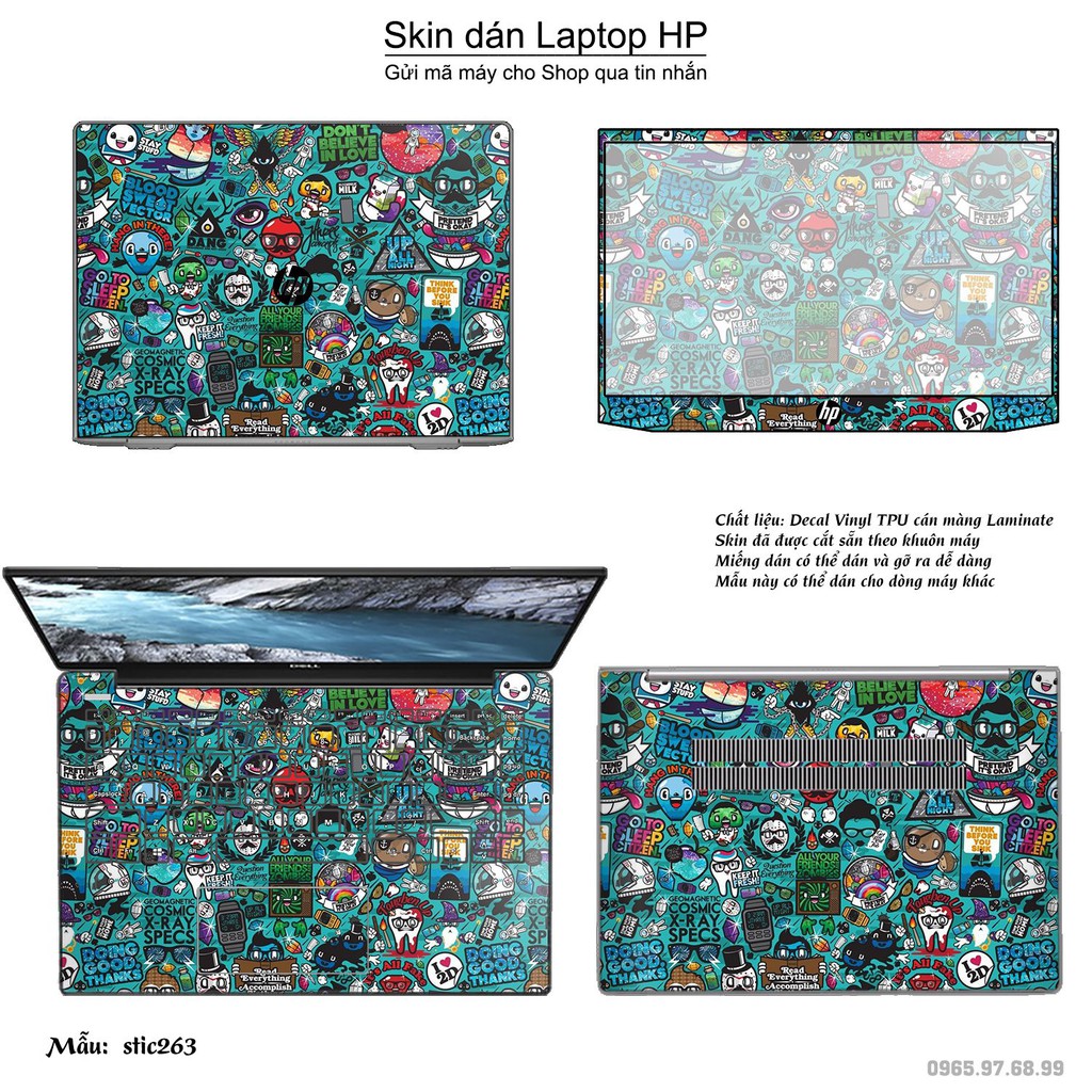 Skin dán Laptop HP in hình sticker bomb _nhiều mẫu 2 (inbox mã máy cho Shop)