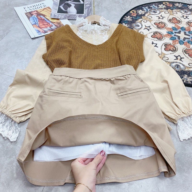 Set 3 món Áo gile mix chân váy