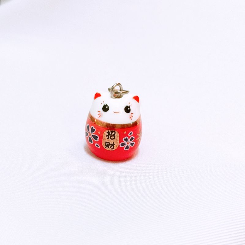 Hạt gốm mèo thần tài Maneki neko may mắn mắt tròn (có sẵn móc treo)