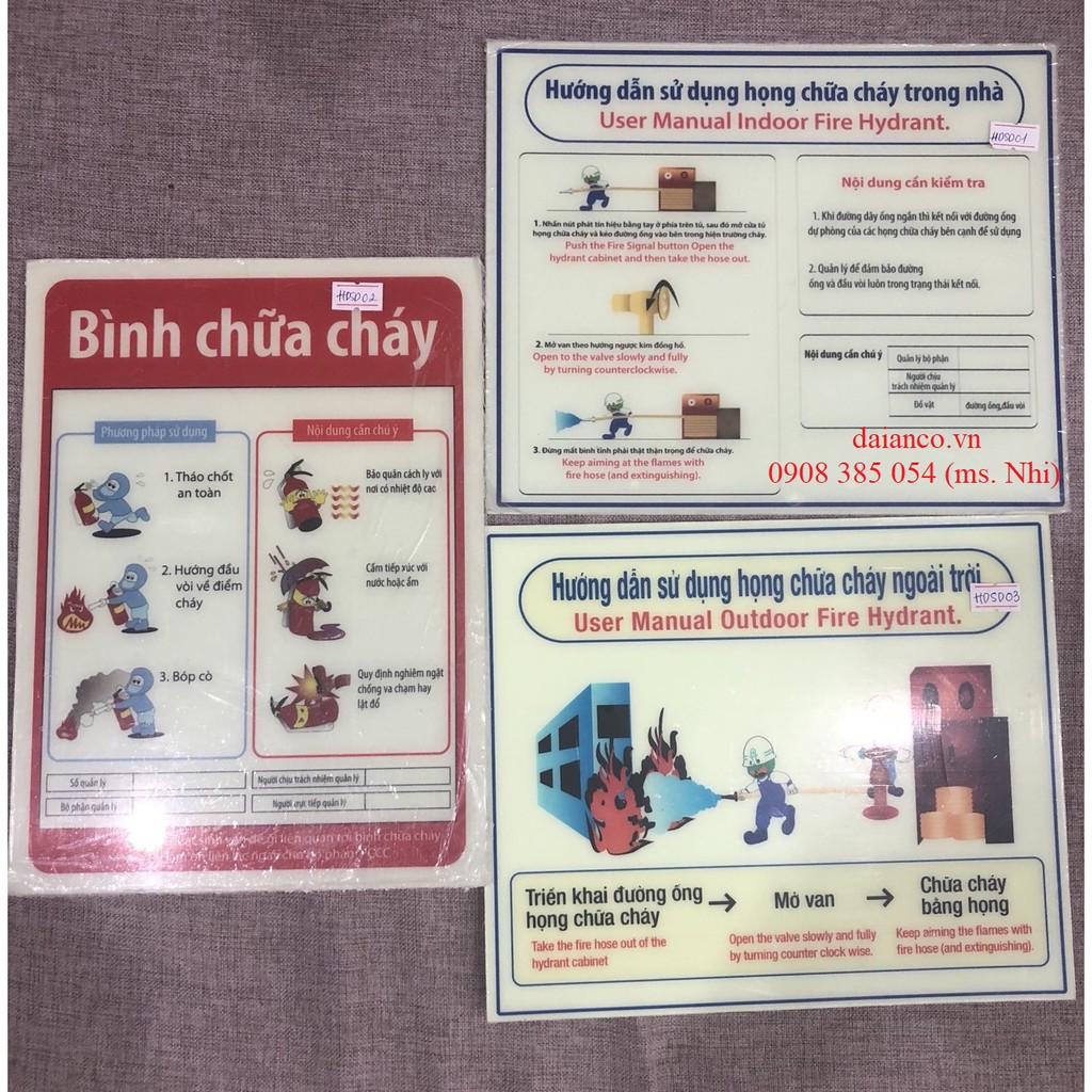 Biển báo dạ quang hướng dẫn cách sử dụng bình chữa cháy trong nhà mã HDSD01- Hình thật