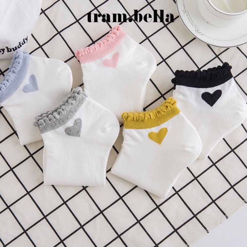 Tất vớ nữ cổ ngắn hình tim viền bèo